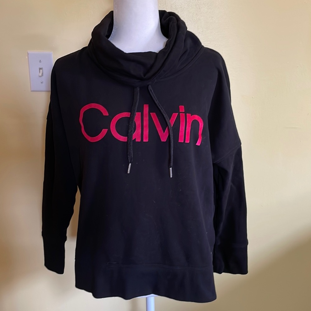 Calvin Klein cowl neck sweatshirt black with pink lettering